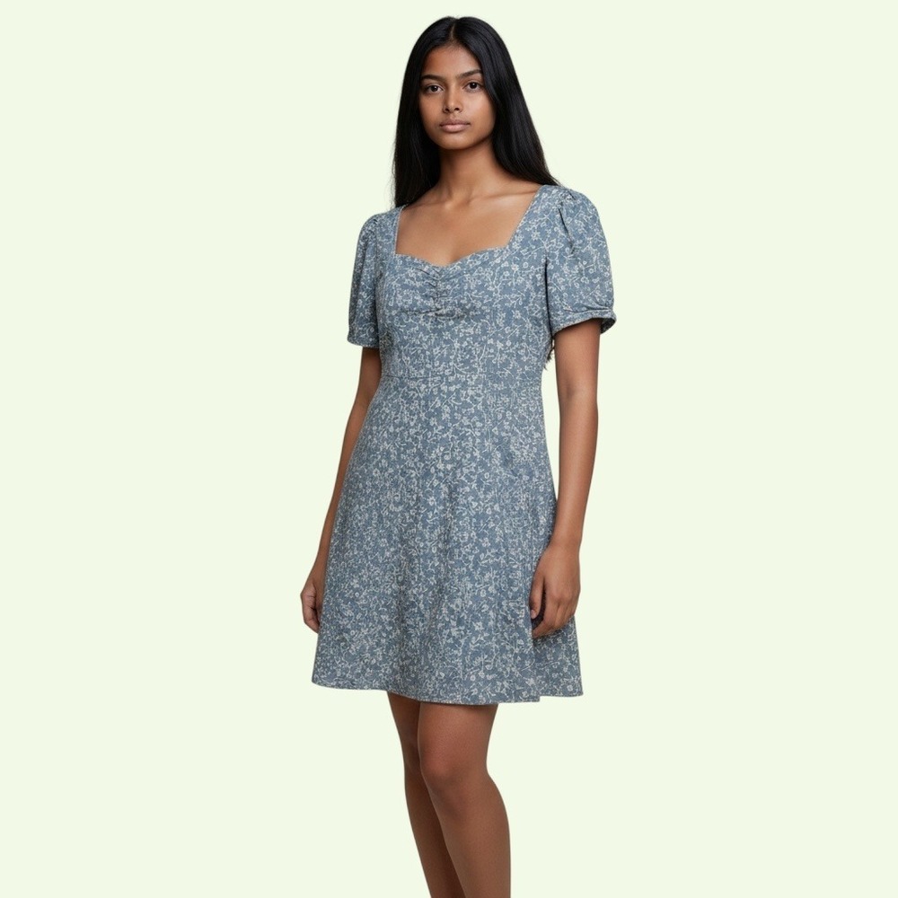Urban‎ Revivo Floral Mini Dress 8 Blue Puff Sleeve Cottagecore Coquette Romantic
